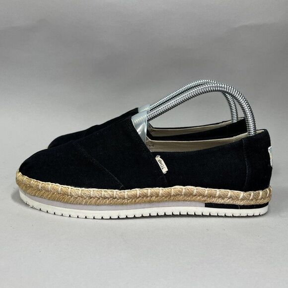 Toms Women's Size 8 Alpargata Platform Espadrille Black Canvas Flats - Picture 4 of 12